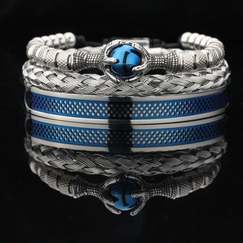 3pcs Crown Roman Numeral Bracelet Set, Braided & Beaded Bangle, Luxury Hip Hop Stackable Jewelry For Men Gift