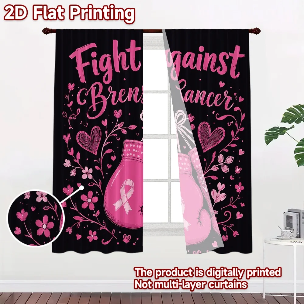 2D FLAT PRINTING 2pcs Curtains (Without Rod) Breast Cancer Awareness Gloves Modern Print Curtains Yarn Curtains Eid Decorations