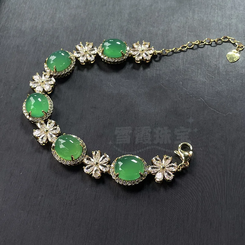 

Женский браслет с инкрустацией из халцедона, бусины из зеленого агата, модный и универсальный