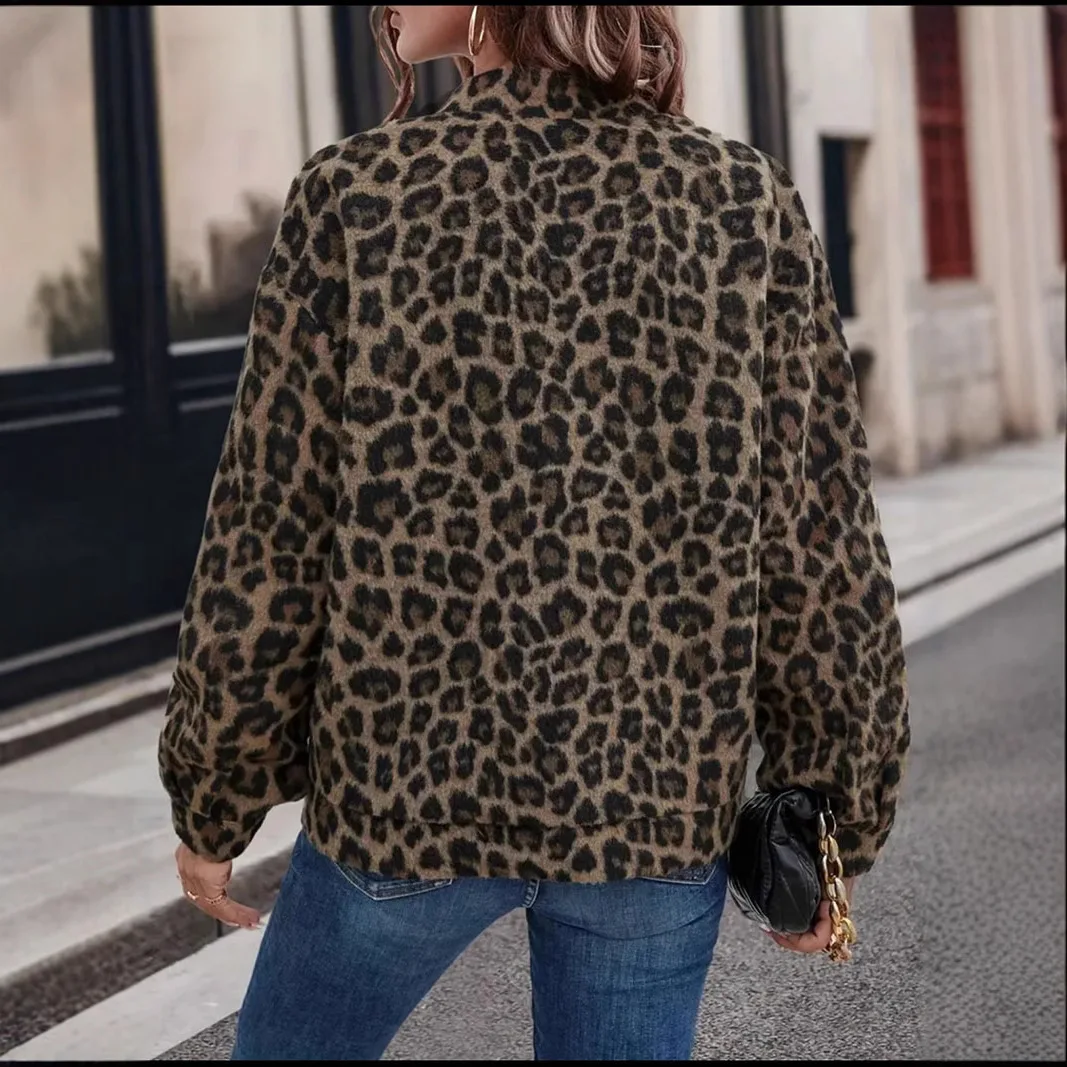 

Loose American Sle irt Jaet Women's Lazy Sle Spring Leopard Print Retro Aosphere ort Outerwear for Ladies
