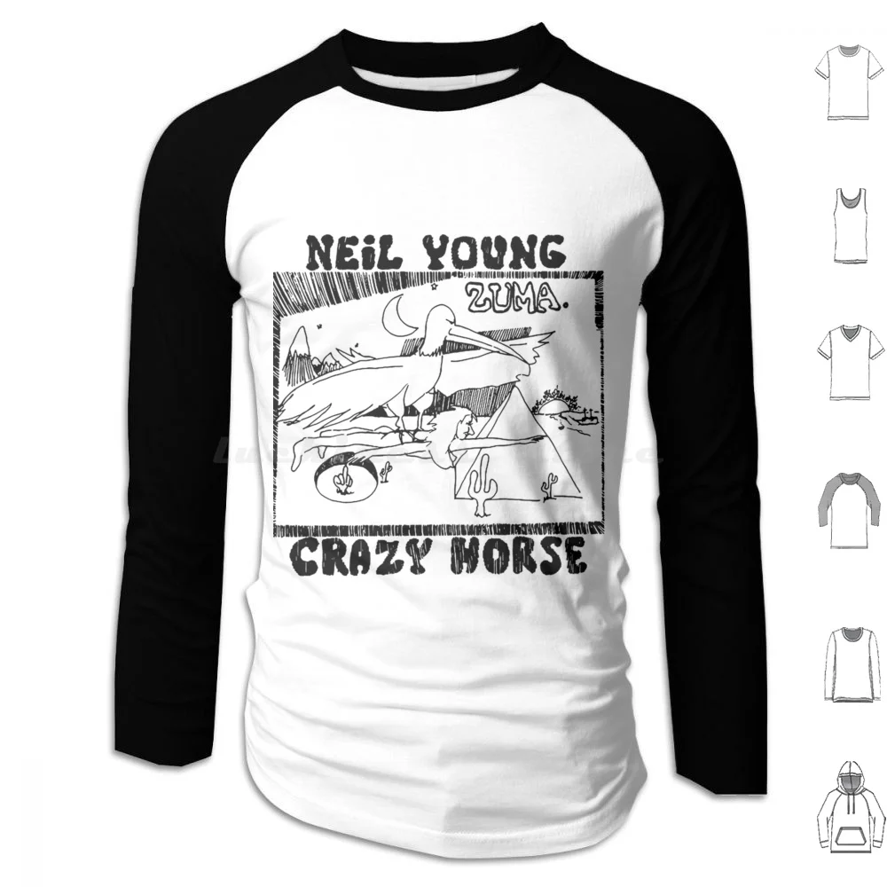 Doodles 70s Zuma Horse Art-Young Classic Hoodies Long Sleeve Neil Music Crazy Styles Crazy Horse Space Moons Retro