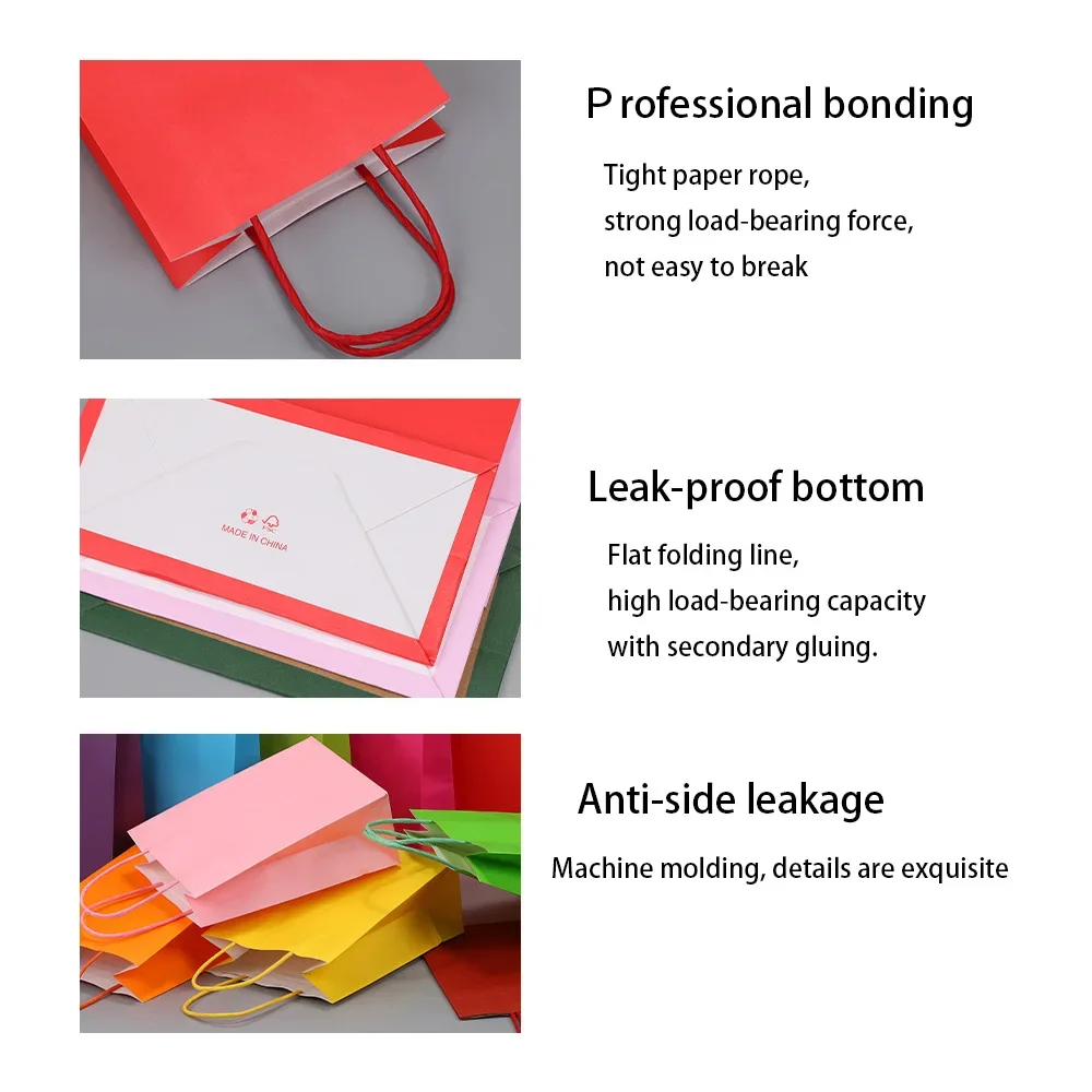 Colorful Gift Bags with Handles, Candy Color Kraft Paper Bags for Wedding, Birthday, Party Supplies and Gifts, 6 PCs