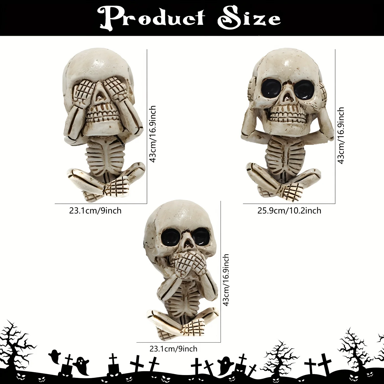 Halloween Garden Stakes Decor - Art Deco Style Skeleton Skulls for Seasonal Display, Plastic Horror Lawn Signs