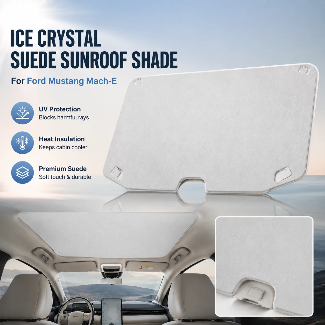 Ice Crystal Suede Sunroof Shade UV Protection Heat Insulation For Ford Mustang Mach-E Car Accessory