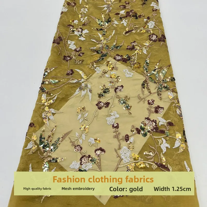 

Mesh Leaf Colorful Bead Sequin Embroidered Fabric for Dress Cheongsam Clothing Diy Cloth By The Yard Sewing Material