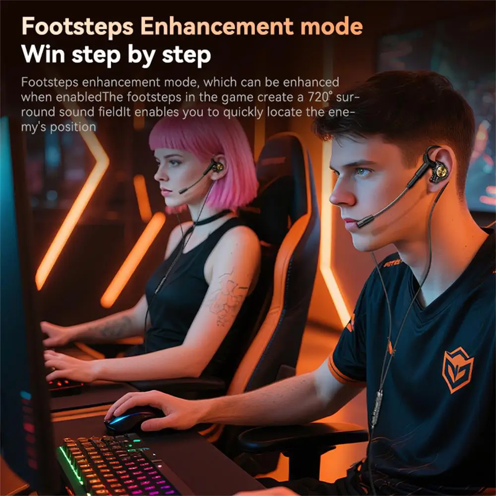 Elough GM5 Dual Mic Gaming Wired Earphones High Sensitivity Mic Phone Computer Universal Esports Earphones for  iPhone Samsung