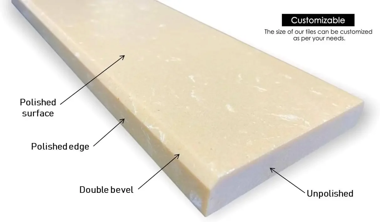 Crema Marfil Engineered Marble Door Floor Threshold Saddle Polished, for Shower Curb, Bathroom Vanity Backsplash, Window Sill