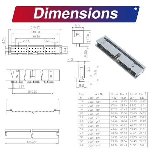 Câble ruban plat IDC 2.54mm, David 40 broches mâle à femelle câble d'extension IDE 30cm 1 pièce (FM40-30cm-1Pcs)