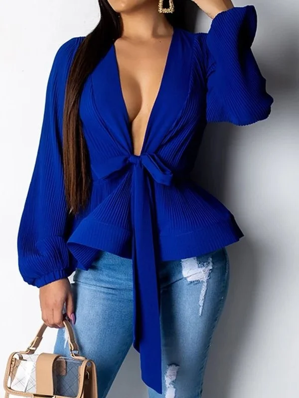 

Ele Puff Sve Blouse irt Sexy V Ne Saes Wrap Thin Polypropylene ort Sve Women's Cleanfit irt