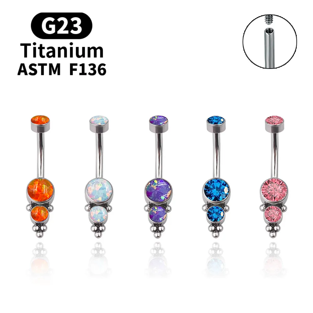 ASTM Premium-anillos de ombligo de ópalo G23 para mujer, Piercing quirúrgico médico de titanio para el ombligo, colgante, joyería corporal para