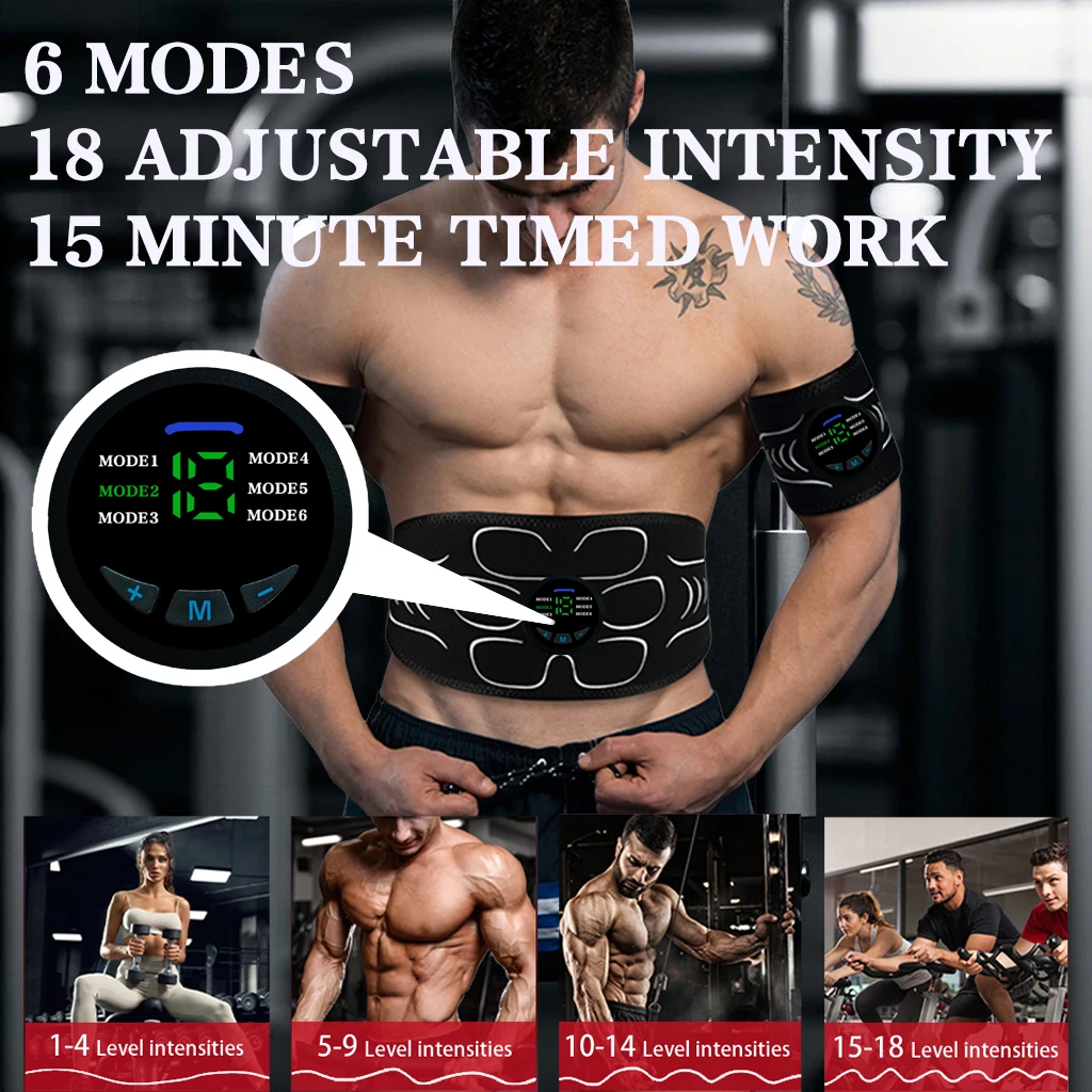 EMS Massage Belt Three Piece Set for Arms Waist Legs - Micro Current Stimulation Home Use  Relaxation 6 Modes 18 Levels