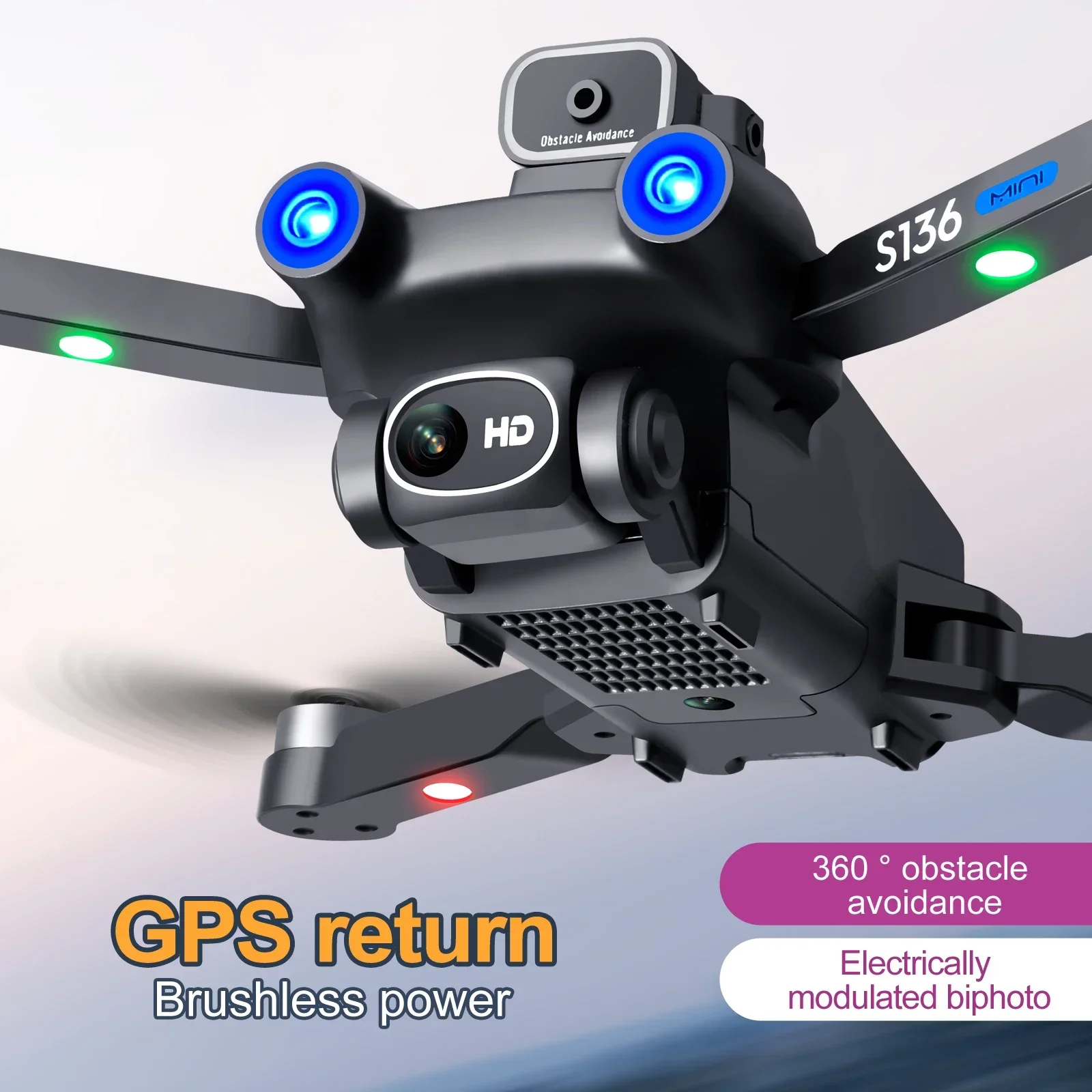 S136 GPS Rc Drone 4K HD Dual Camera Professional Photography 360° Obstacle Avoidance Brushless Helicopter Foldable Quadcopter