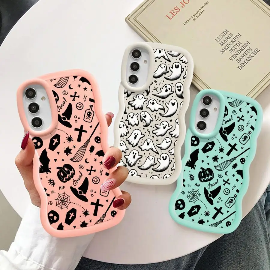 Case for Samsung Galaxy A03 A06 A50 A04 A52 A55 A05 A51 A73 A20 A30 A02s Soft Phone Cover Halloween Cartoon Ghost