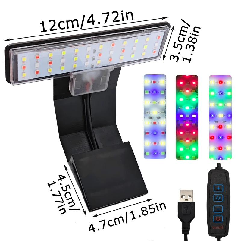 USB-Quadrat-Clip-On-Aquarium-LED-Leuchte, Vollspektrum-RGB, 3-farbig einstellbare, dimmbare Lampe mit hoher Helligkeit für kleine Fischbecken, 5 W – Detail 7