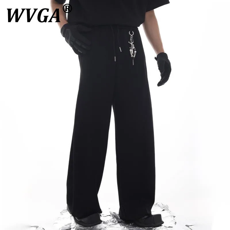 

WVGA Весна Осень Новый Мужской Прилив High Street Нишевый Дизайн Подвеска Декор Космический Хлопок Шикарные Повседневные Драпированные Прямые Спортивные Штаны W8933
