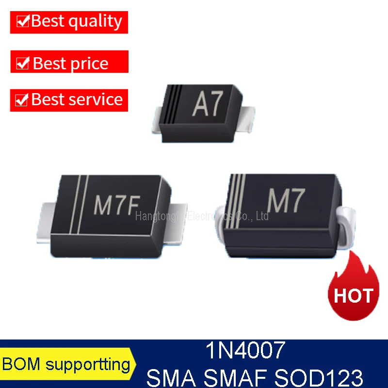 10PCS/Lot Rectifier Bridge M1 M2 M4 M7 SMA 1N4001 1N4002 1N4007 1N4004 SMAF A7 SOD123 SMD New Rectifier Diode