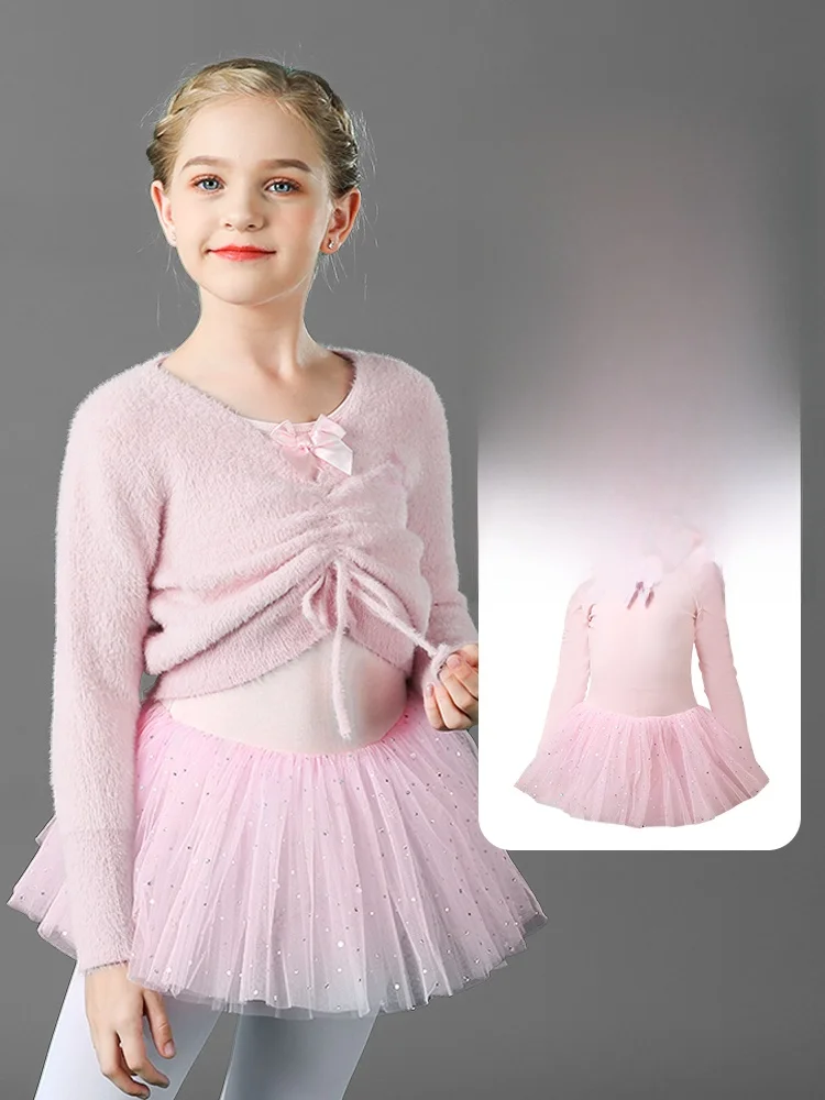 magic-conch-children's-dance-outfit-long-sleeve-sweater-jacket-ballet-skirt-practice-uniforms-girls-ensemble-performance-clothes