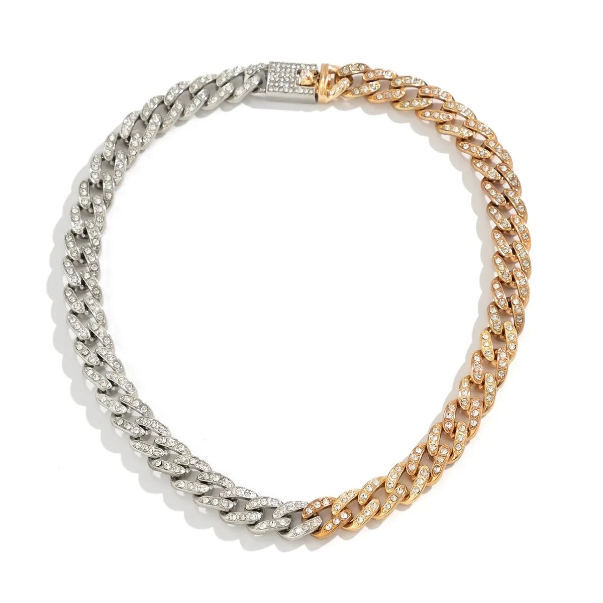 European and American cross-border jewelry, hip-hop diamond-filled Cuban chain punk necklace, thick chain choker niche necklace