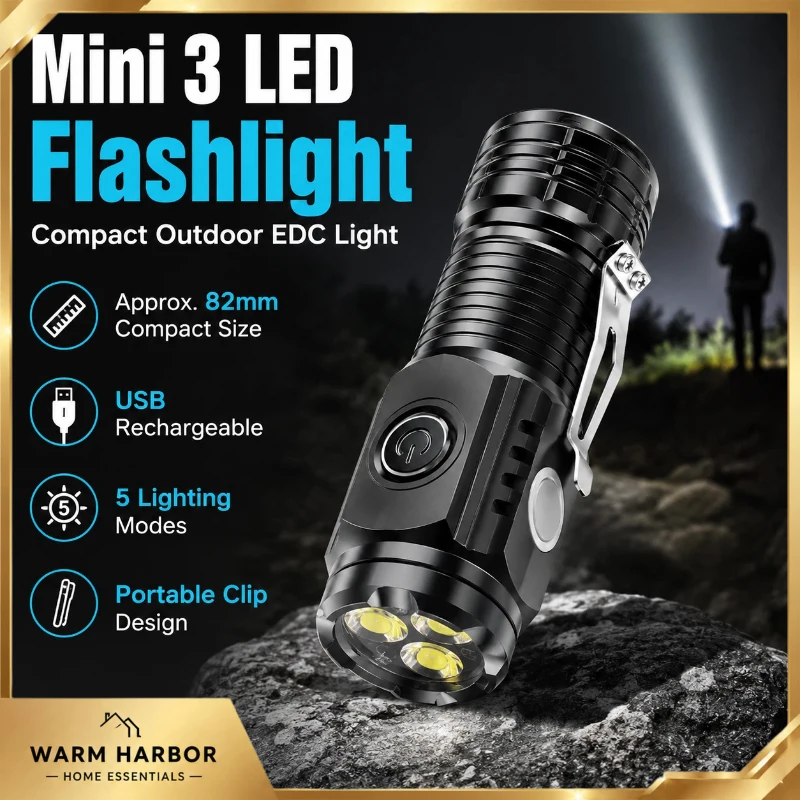 Mini Three Eye Monster Led Flashlight Portable Outdoor Camping Torch Night Lighting Emergency Handheld Light For Hiking Travel