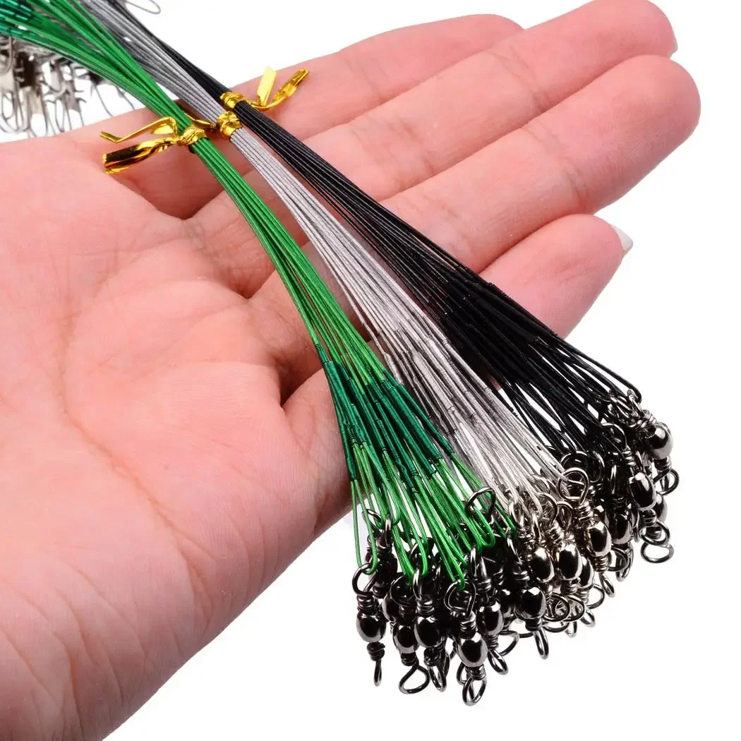 20 sztuk/partia przypon z drutu stalowego z obrotową żyłką zapobiegającą ugryzieniom 15/20/25/30cm akcesoria wędkarskie 3 kolory Olta Leadcore smycz