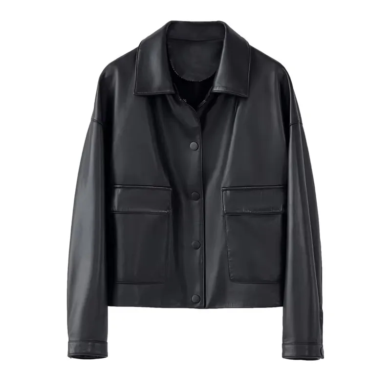 100% Real Leather Jackets Tops for Women Spring Casual Single-breasted Black/Coffee Female First Layer Sheepskin Jackets Coats