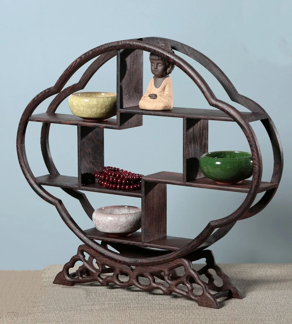 32x28x5.8 CM Curios Wood Round Stand/shelf Snuffers Netsuke