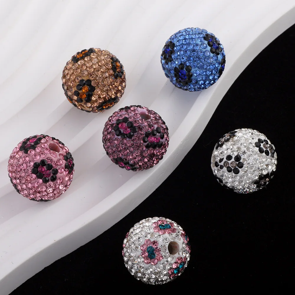 Fresh New 15pcs 20mm Flowers Decorated Crystal Rhinestones Clay Round Gumball Beads Fit Girls Necklace Bracelet Earring Pen