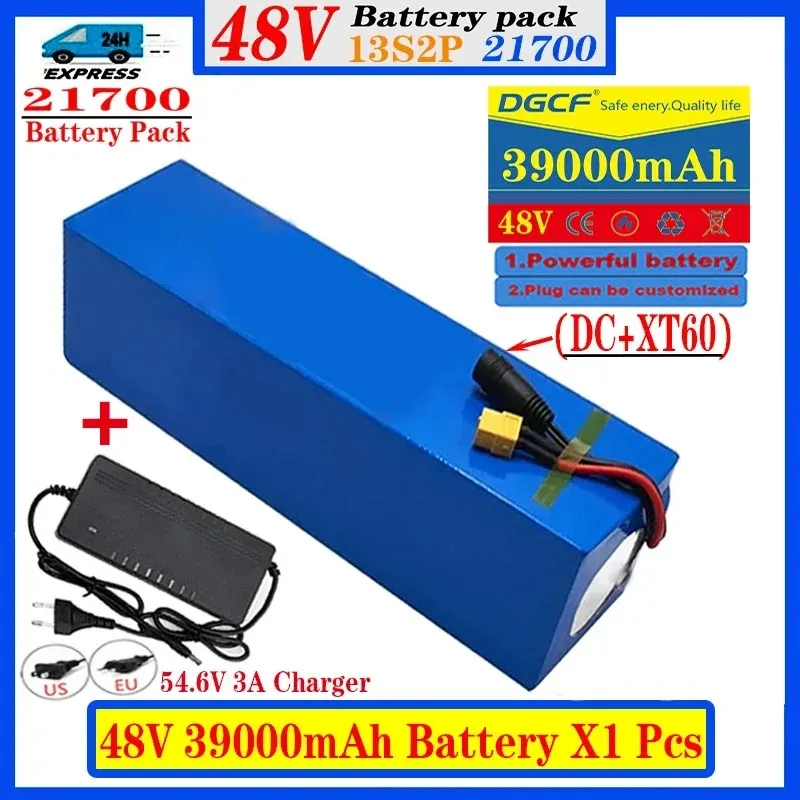 

DC+XT60 48V Battery Pack 39Ah 21700 Lithium Ion Battery 13S2P 1000w BMS +Charger