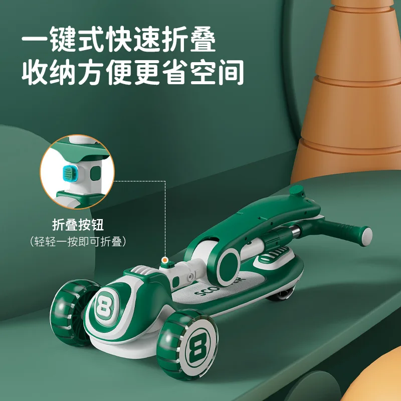 Cycling City Foldable Children Scooter 3In1 Three-wheel  Music  Car Can Sit, Slide And Push Baby Scooter Children Toy Car