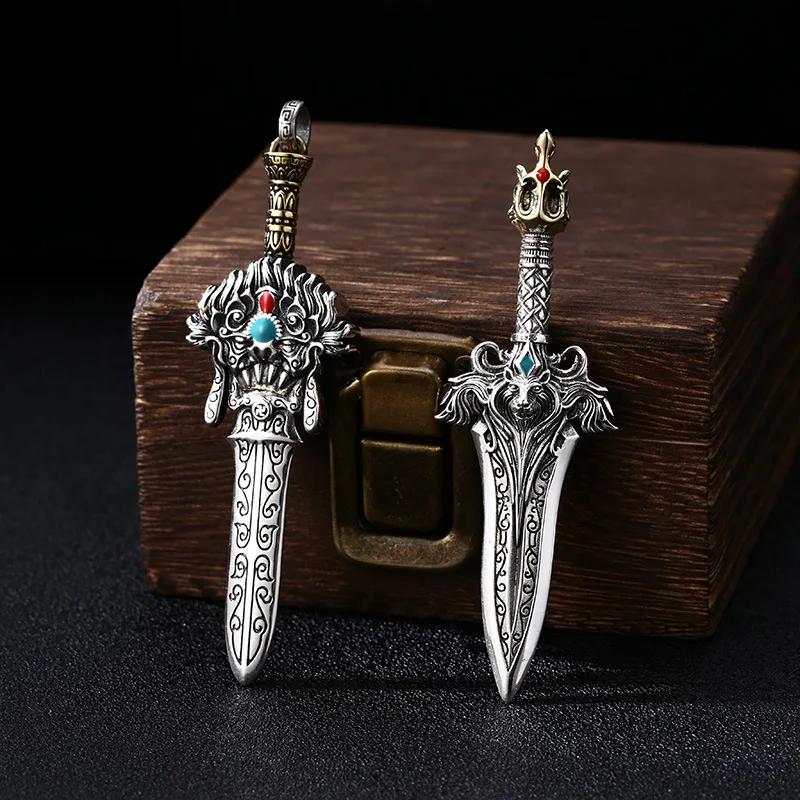 

Wholesale s925 pure silver Puma King Kong sword men's pendant Lion King sword pendant Thai silver vintage antique antique jewelr