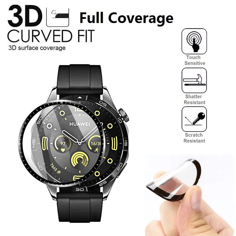 100 قطعة واقي شاشة ناعم ثلاثي الأبعاد لساعة هواوي GT4 46 مللي متر/GT4 41 مللي متر ساعة ذكية تغطية كاملة PMMA HD طبقة رقيقة واقية شفافة