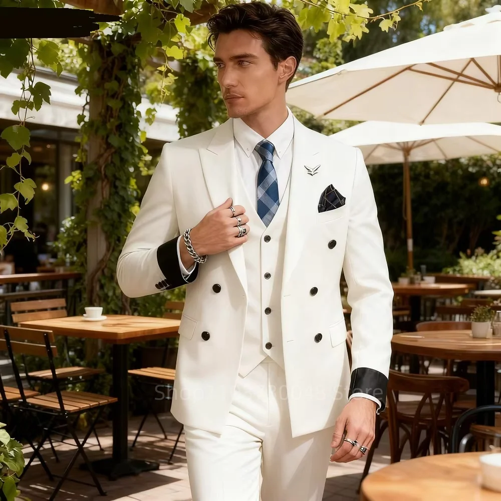 

High Quality Wedding Groomsmen Suit 3 Piece Men Simple Business Elegant Fashion Job Interview Gentleman Suit (Jacket+Vest+Pants