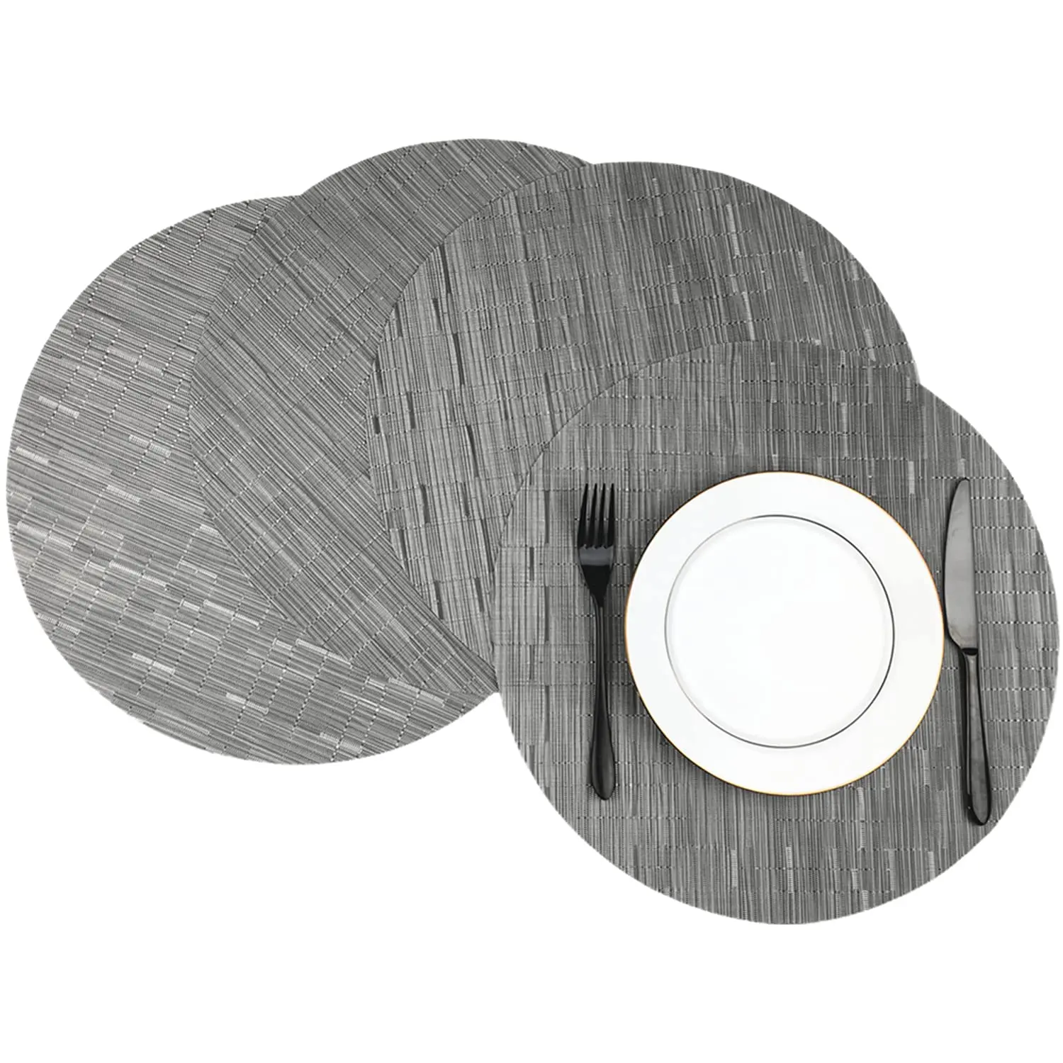 Round Placemats Set of 4 Woven Vinyl, Easy to Clean, Heat Resistant, Kitchen Table Mats, 14