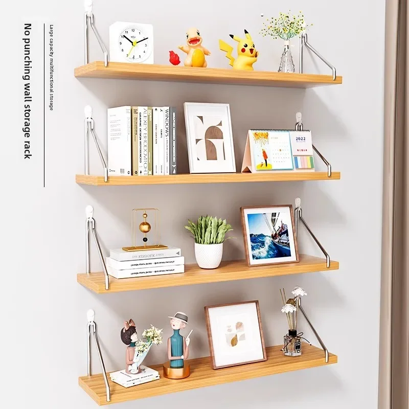 

Wall Mounted Shelf with Triangle Bracket Wooden Board for Living Room Bedroom Storage
