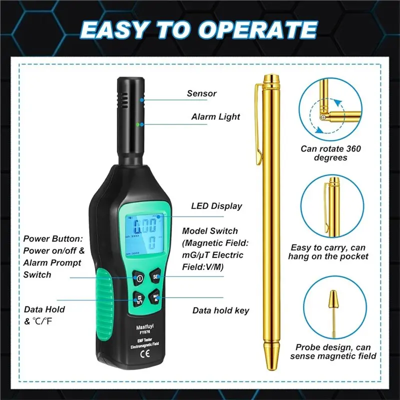 A08R~ For Indoor Outdoor Emf Sensor Tester Detector 5 Pcs Equipment Kit, Divining Rod, Pointed Cone Pendant Pendulum Cat Balls