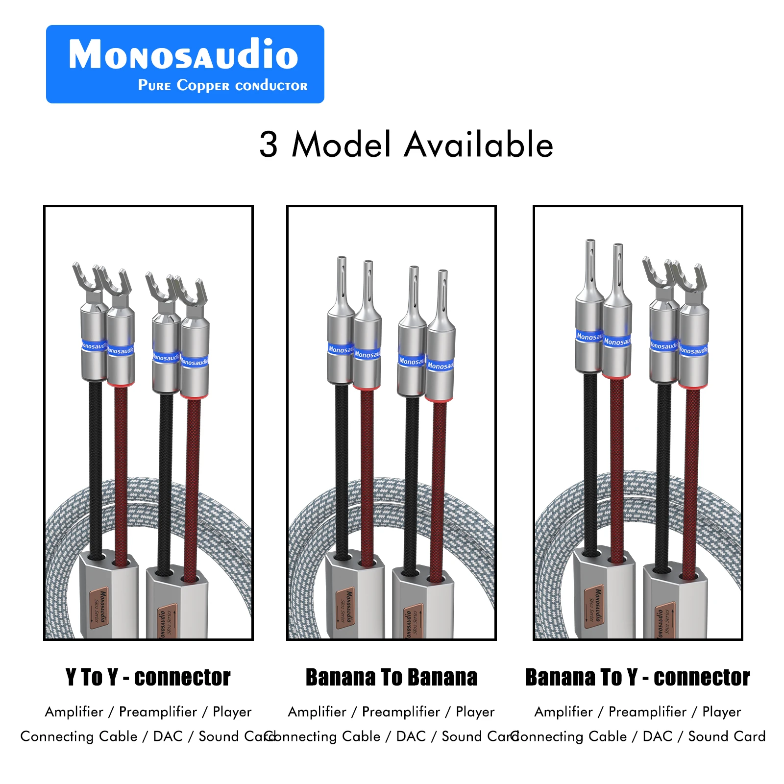 S802S6R Monosaudio HiFi Audiophile Speaker Cable 5N OFC Copper Audio Speaker Cable with Rhodium Plated Speaker Connector Plugs