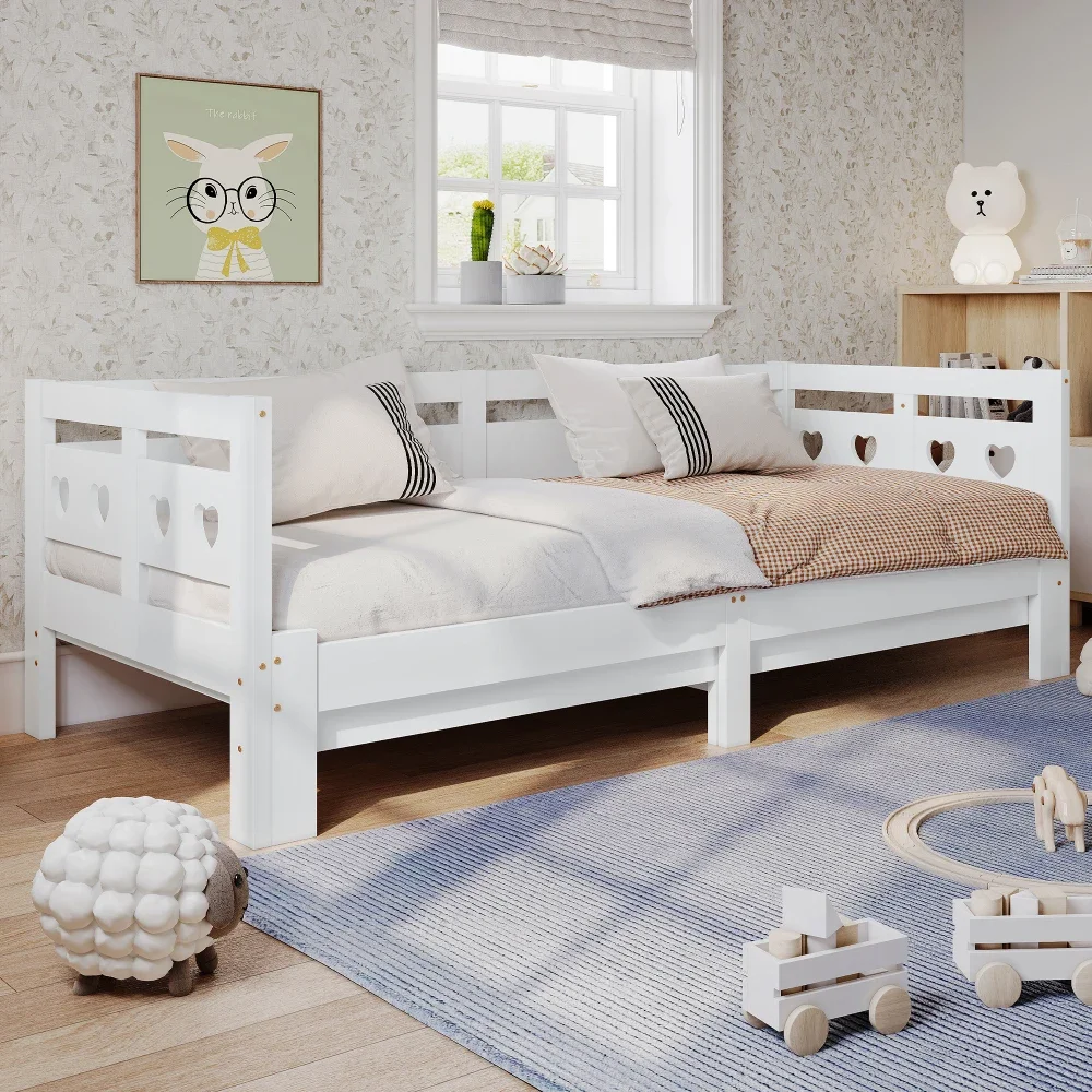 Afbeelding 6: Daybed uittrekbaar bed 90*200 cm massief grenen met 2e slaapruimte en uitrolbaar lattenbodem hartvormig bed wit