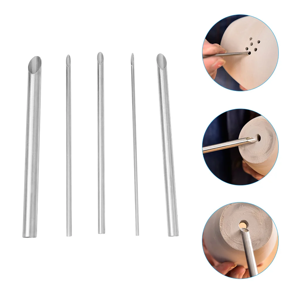 円形陶器ワイヤーホールパンチツール、粘土カッター、形状ツール、丸い金属の彫刻、モデリング、5個