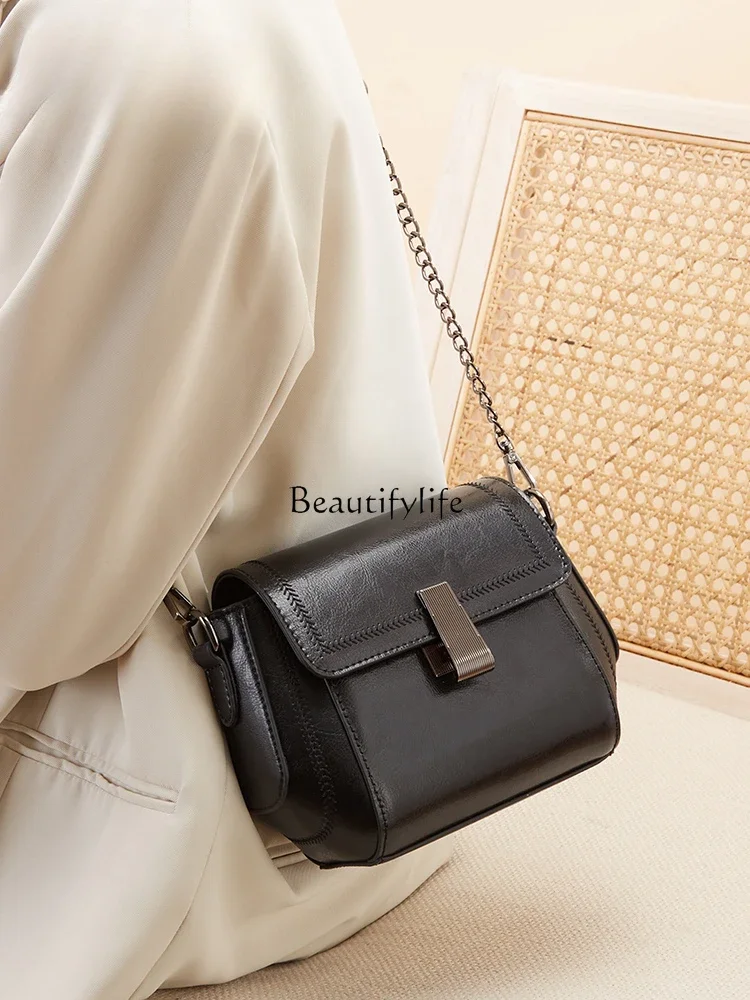 Fashion Messenger Bag Women's All-Match Autumn Genuine Leather Chain Small Square Bag