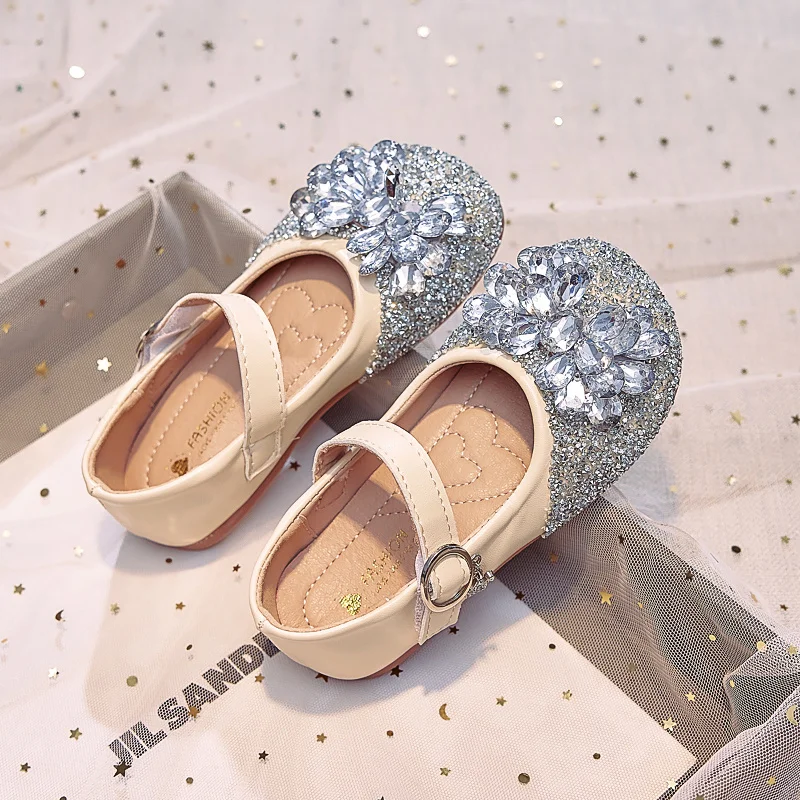 Sweet Baby Girls Spring/Summer Popular Cute PU Crystal Bow Flat Princess Kids Lightweight Soft Children Toddler Shoes Zapatos