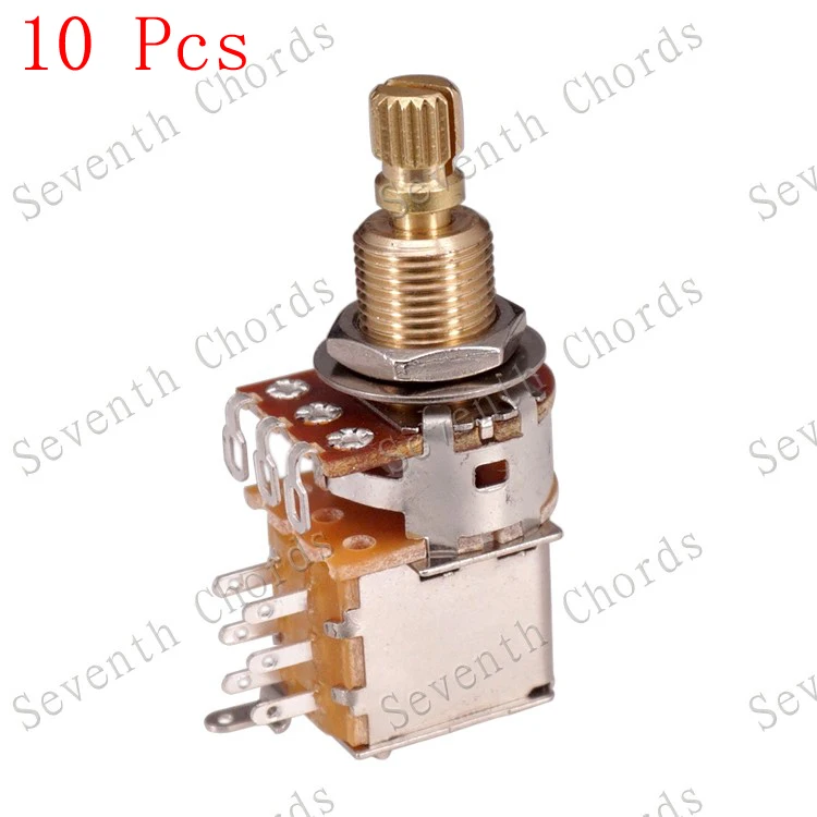 

10Pcs Brass Split Shaft Push Push Potentiometer For Bass Guitar - A25K B25K A50K B50K A100K B100K A250K B250K A500K B500k