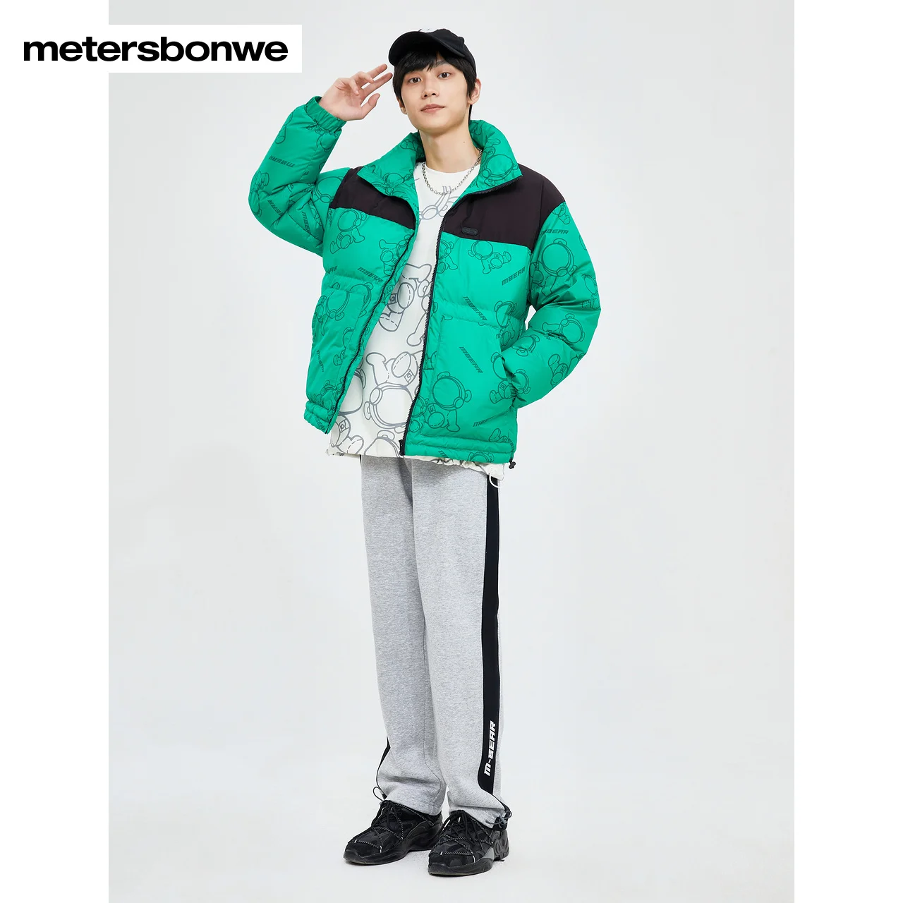 Metersbonwe-piumini con colletto alla coreana da uomo, moda Casual spessa allentata stampata su abbigliamento caldo, colori a contrasto, inverno, nuovo