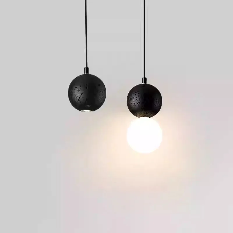 

Led Chandelier Small Bedroom Beside Pendant Lamp Black Cave Stone Wabi Sabi Style Hanging Light Home Decoration 110V 220V Lights