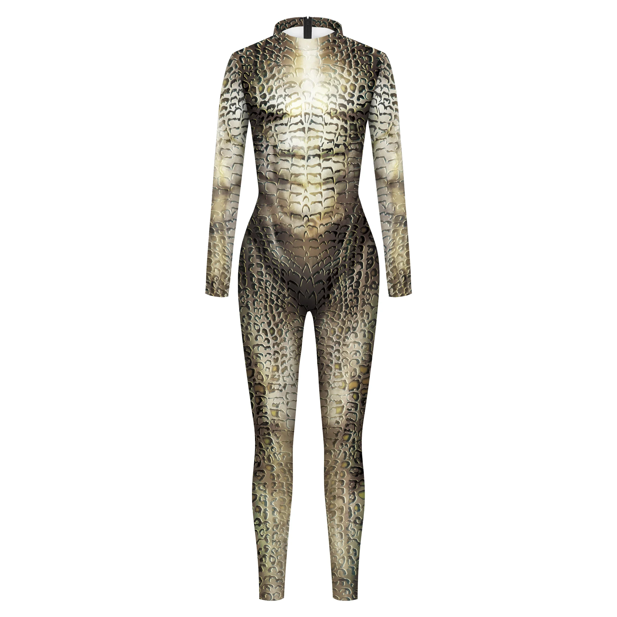 Teanoon  Crocodile Printed Cosplay Costume 12% Spendex Men Zentai Bodyuist Halloween Holiday Party Jumpsuit Disguise Suit