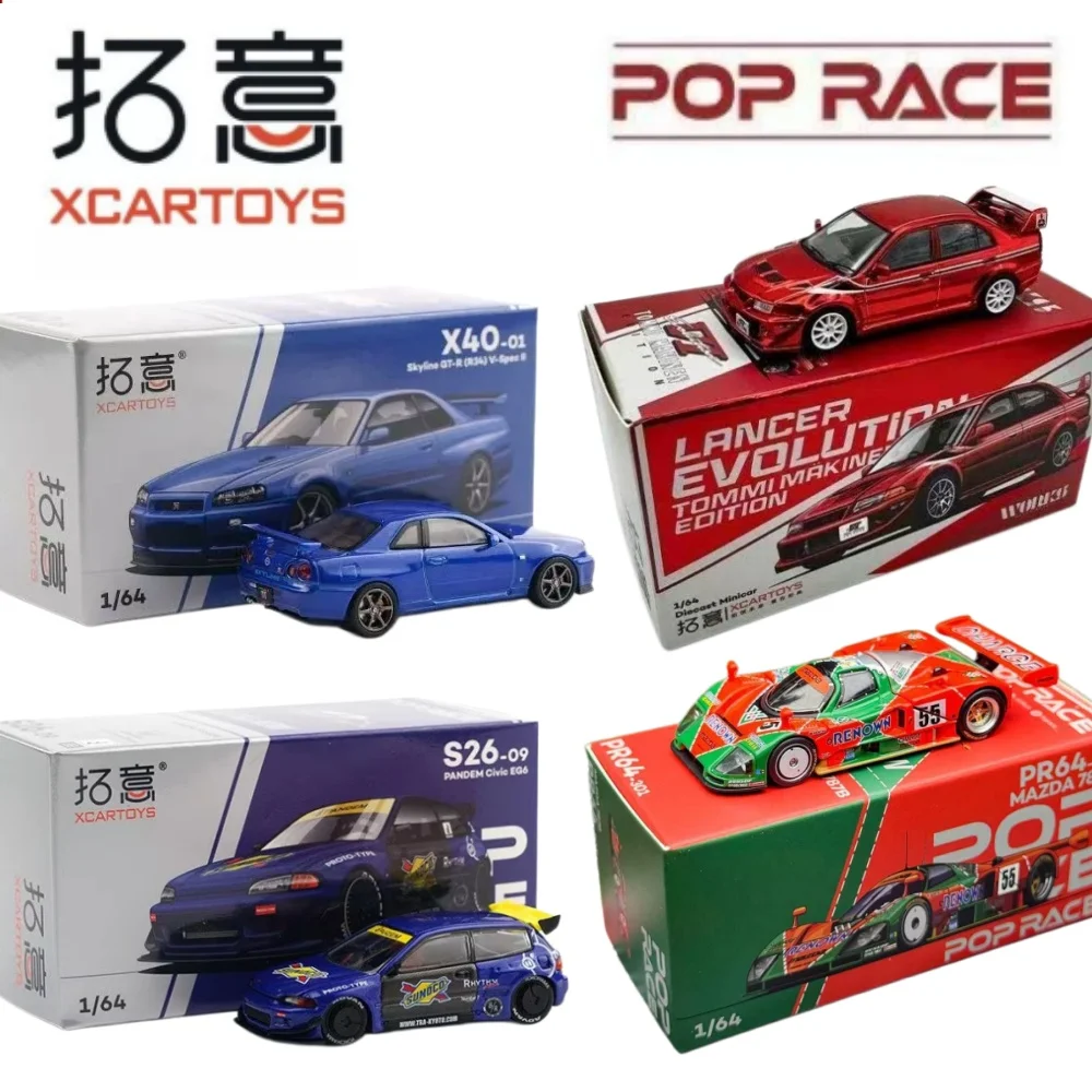 In Stock XCARTOYS POP RACE 1:64 Alloy Diecast Car Model Skyline R34 Civic EG6 Lancer Evo Mazda 787B Mini Racing Replica Hobby Co
