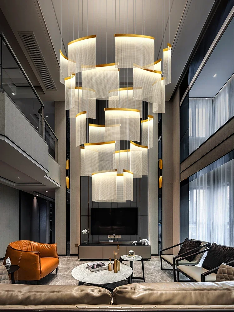 

Modern Luxury Gold Acrylic Led Pendant Lights Dimmable Loft Villa Stair Ceiling Chandelier Lighting Living Room Luster Fixtures