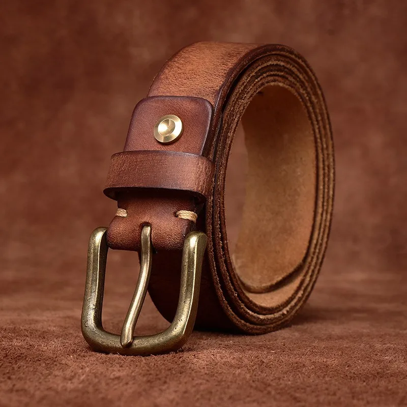 33CM wide water-washable hair layer cowskin belt for men leather pin casual