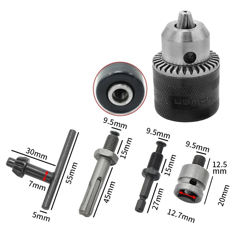 5Pcs 1.5-10mm 3/8-24UNF Drill Chuck Set Drill Adapter Changed Impact Wrench Into Eletric Drill Chuck Drill Tool