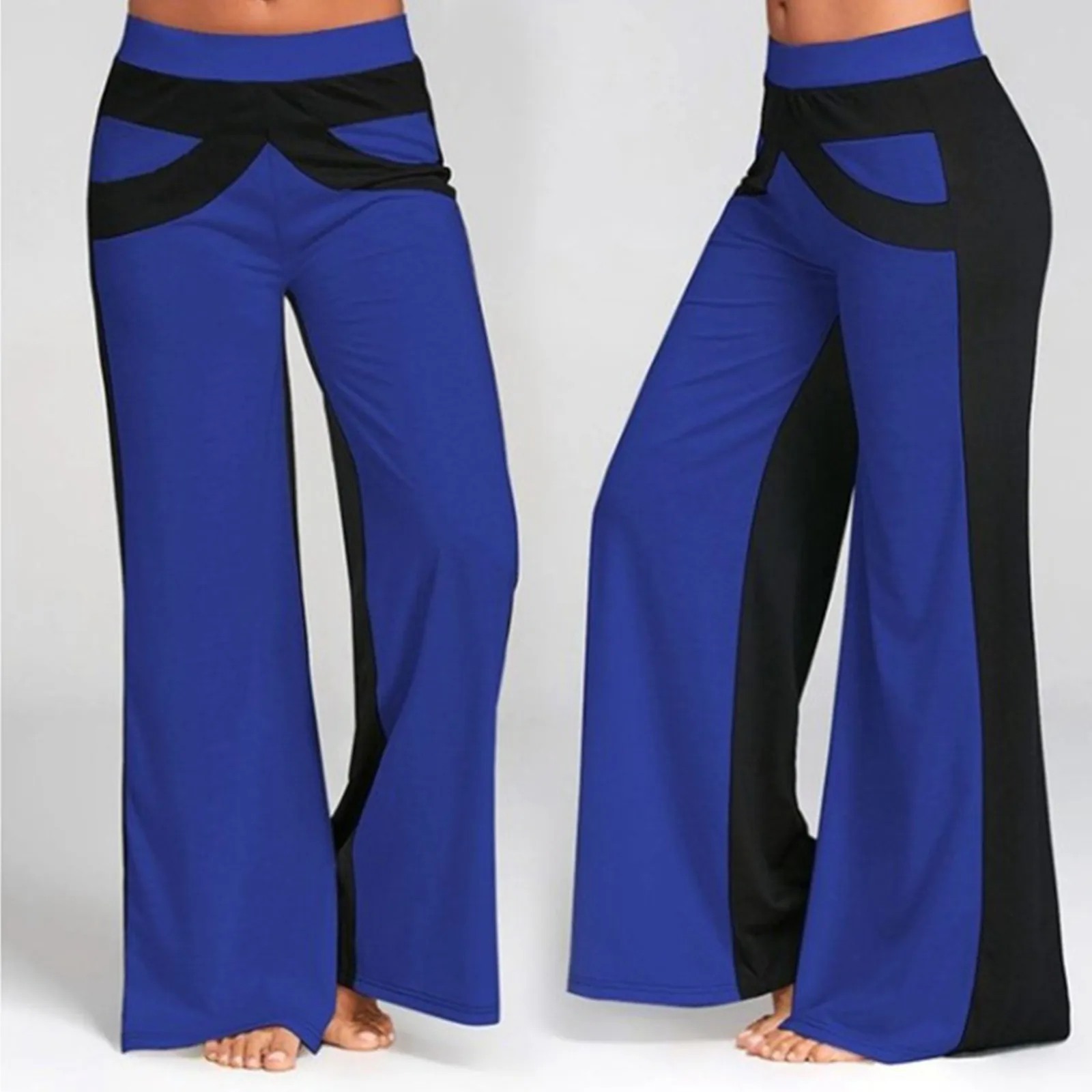 

Women's spring and summer off color wide leg idle Women Patchwork Bell Bottoms Flare Trousers Mid Waisted Wide Leg Yoga Pants