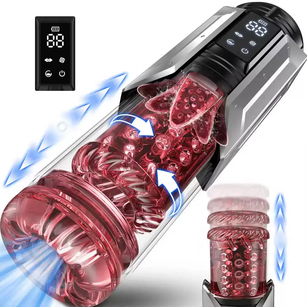 Automatic Telescopic Male Mastubator Cup with 7 Thrusting 7 Rotating 7 Sucking Vibrator Modes Pocket Pussy Adult Sex Toy for Men